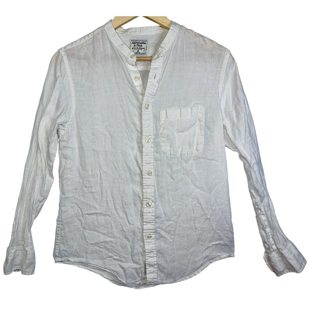Abercrombie & Fitch White 100% Linen Button Down Shirt Blouse Top Womens Size XS